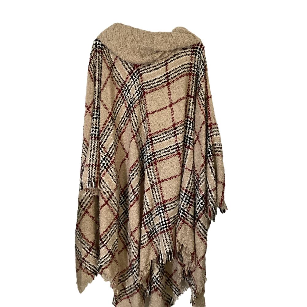 TurtleNeck Beige Plaid Soft Poncho